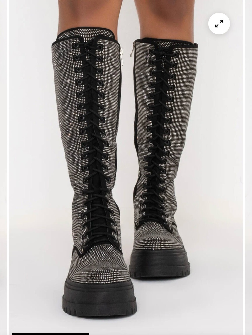 Torrid Betsey Johnson Knee High Embellished Silver Rhinestones Lace-Up Boots - Picture 3 of 16